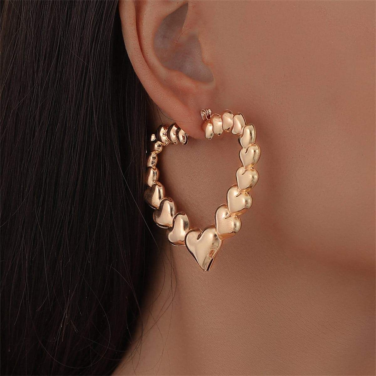 Goldtone Hearts Hoop Earrings