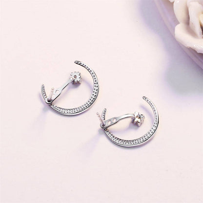 Cubic Zirconia & Silvertone Half Moon Drop Earrings
