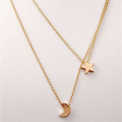 Goldtone Star & Moon Layered Necklace
