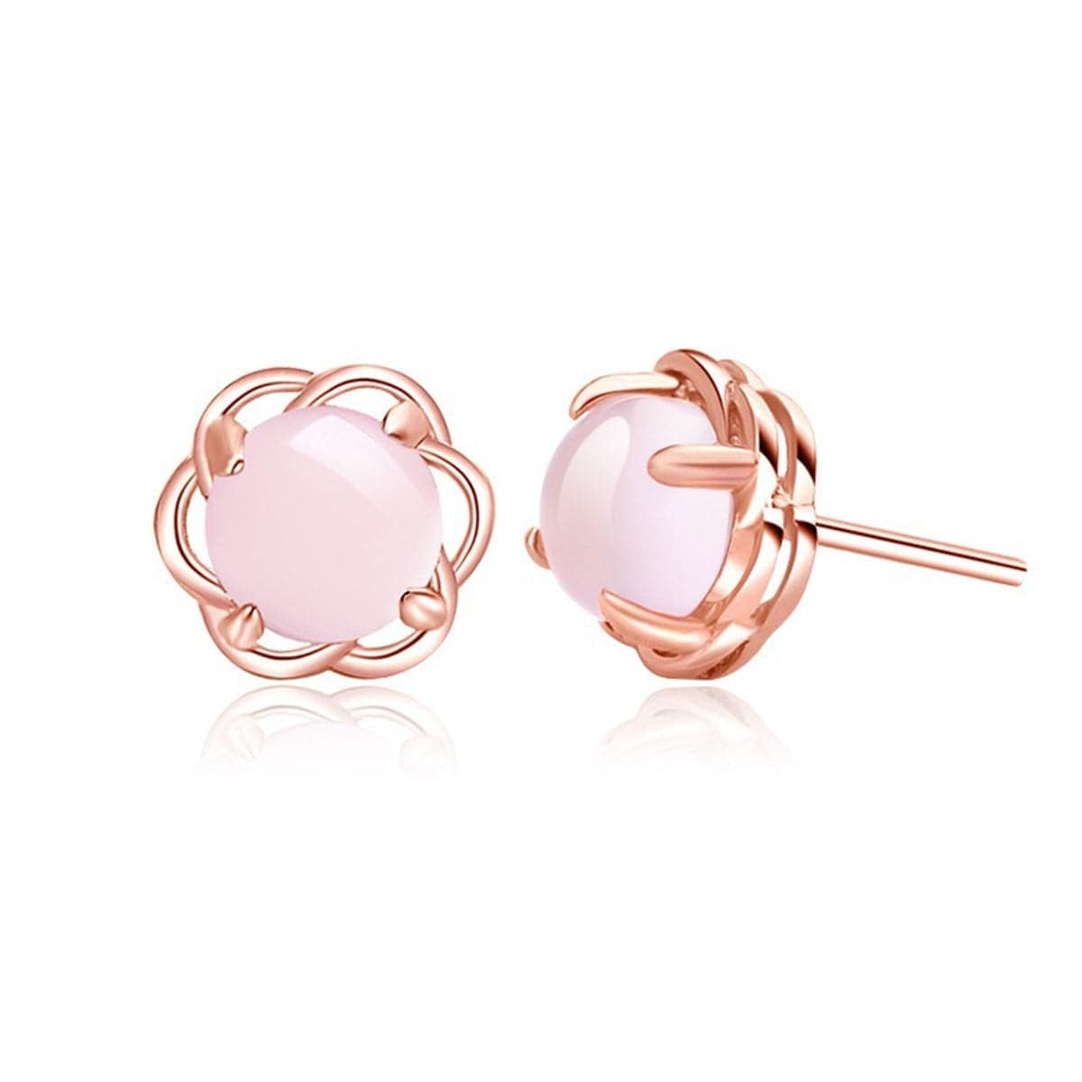 Rose Quartz & Rose Goldtone Floral Stud Earrings