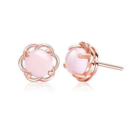 Rose Quartz & Rose Goldtone Floral Stud Earrings