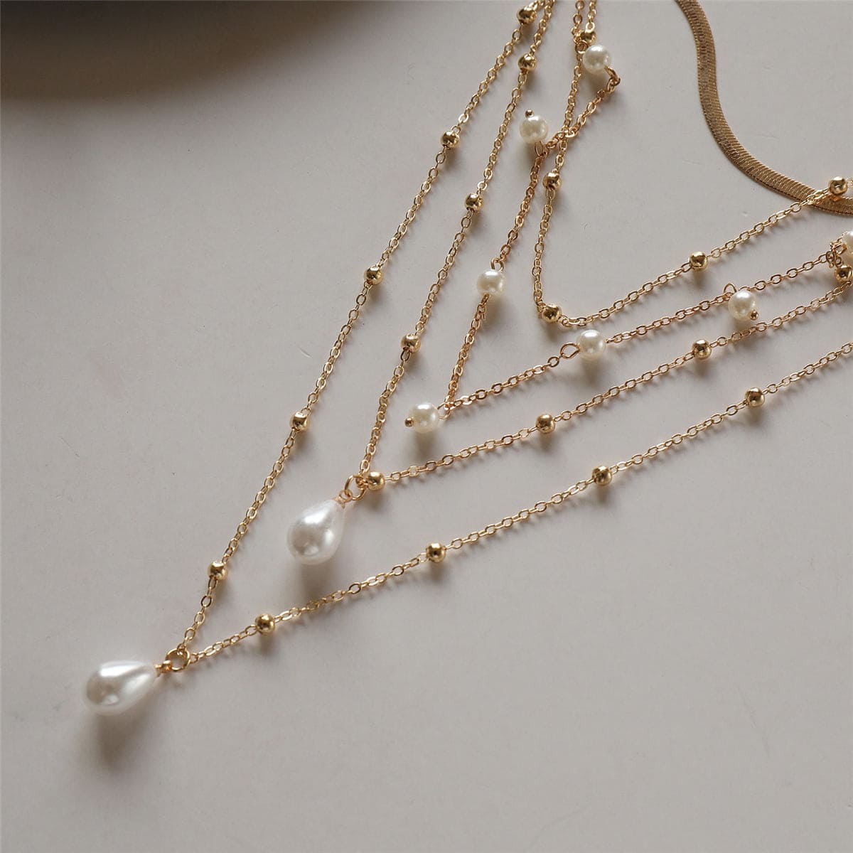 Pearl & Goldtone Snake Chain Layered Pendant Necklace