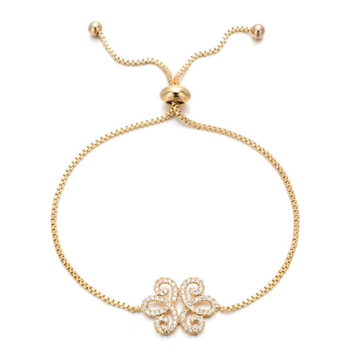 Cubic Zirconia & Goldtone Filigree Flower Adjustable Bracelet