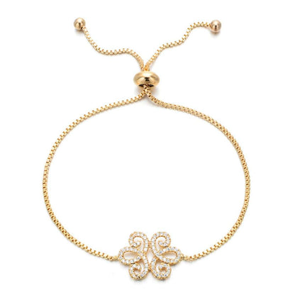 Cubic Zirconia & Goldtone Filigree Flower Adjustable Bracelet