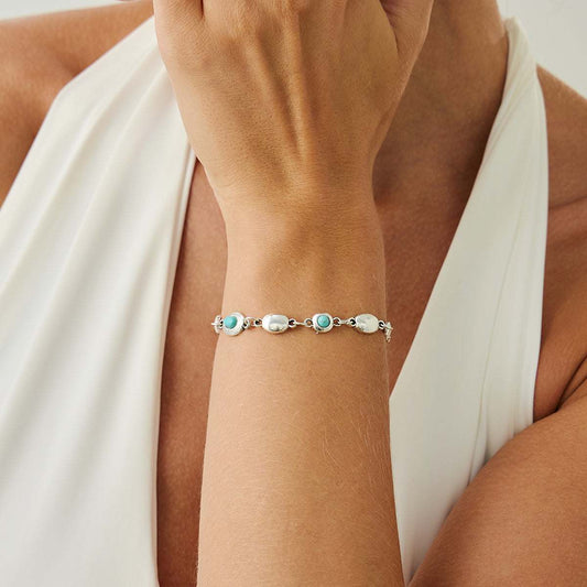 Turqouise & Silvertone Oval Round Station Bracelet