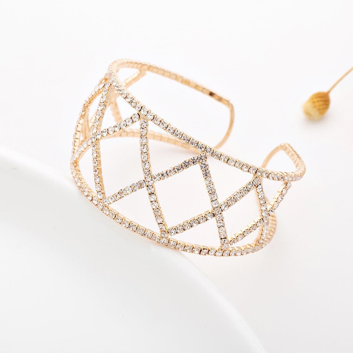 Cubic Zirconia & Goldtone Crisscross Cuff