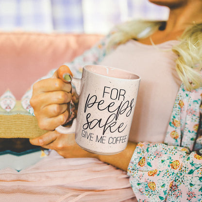 pink speckled easter mug
blue ceramic spring cup
funny easter coffee quote
peeps themed coffee mug