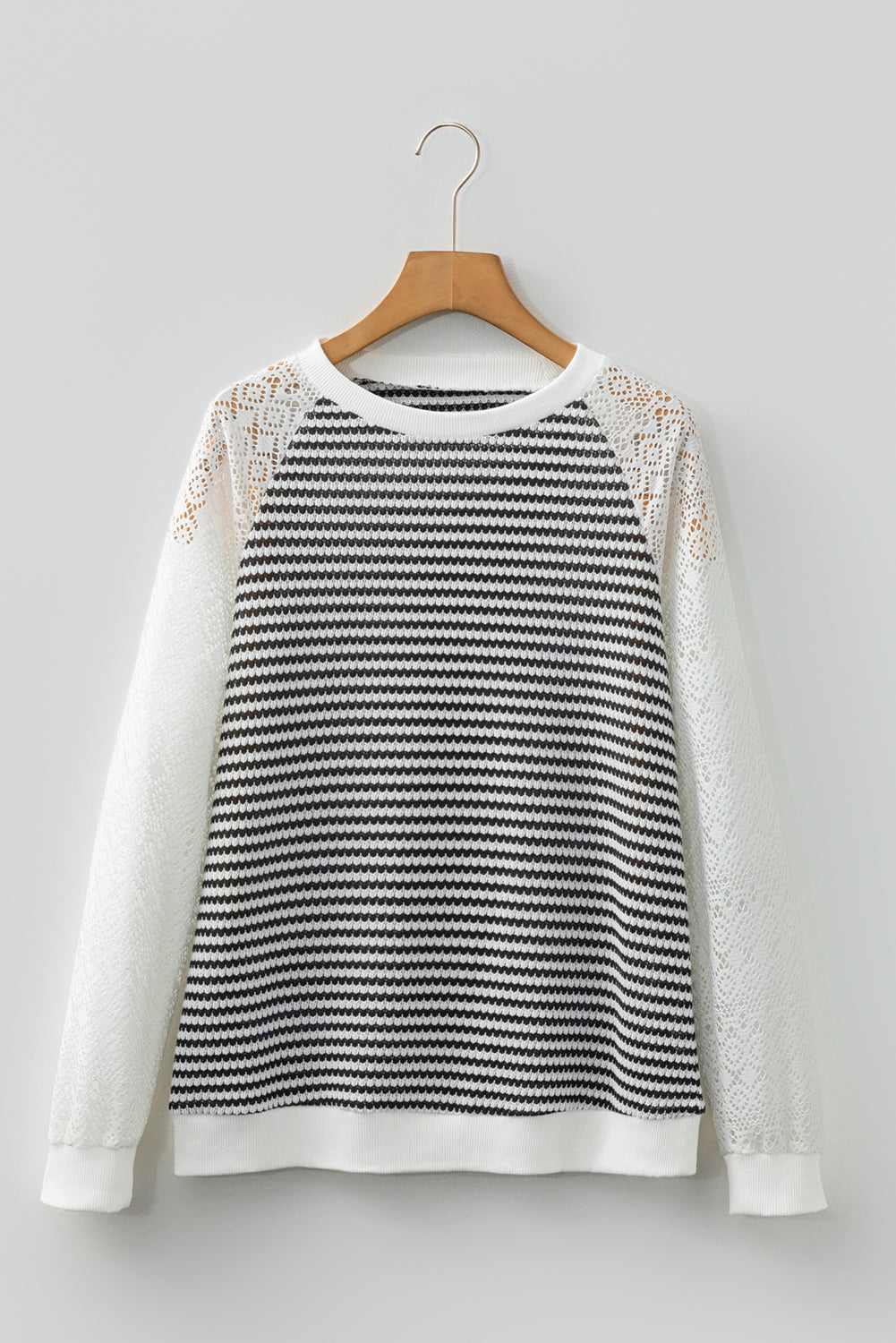 Taylor Hollowed Lace Patchwork Long Sleeve Top - Black Stripe / L - 12/14