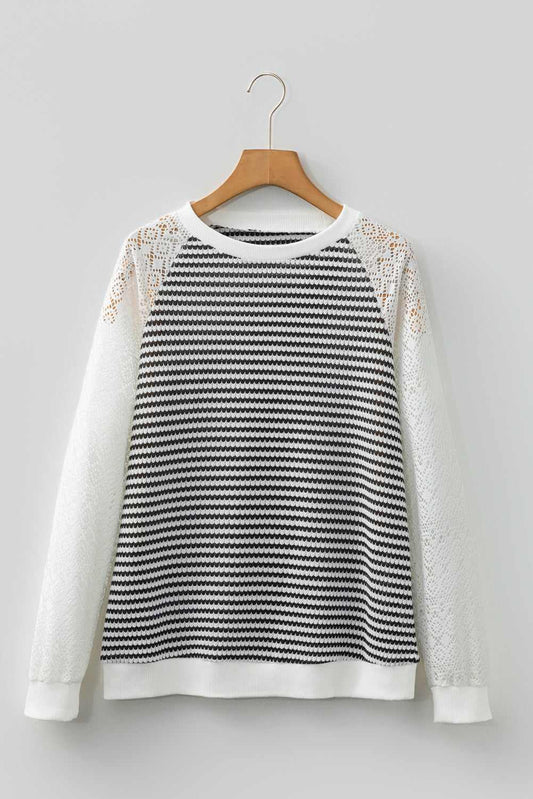 Threaded Pear Taylor Hollowed Lace Patchwork Long Sleeve Top
