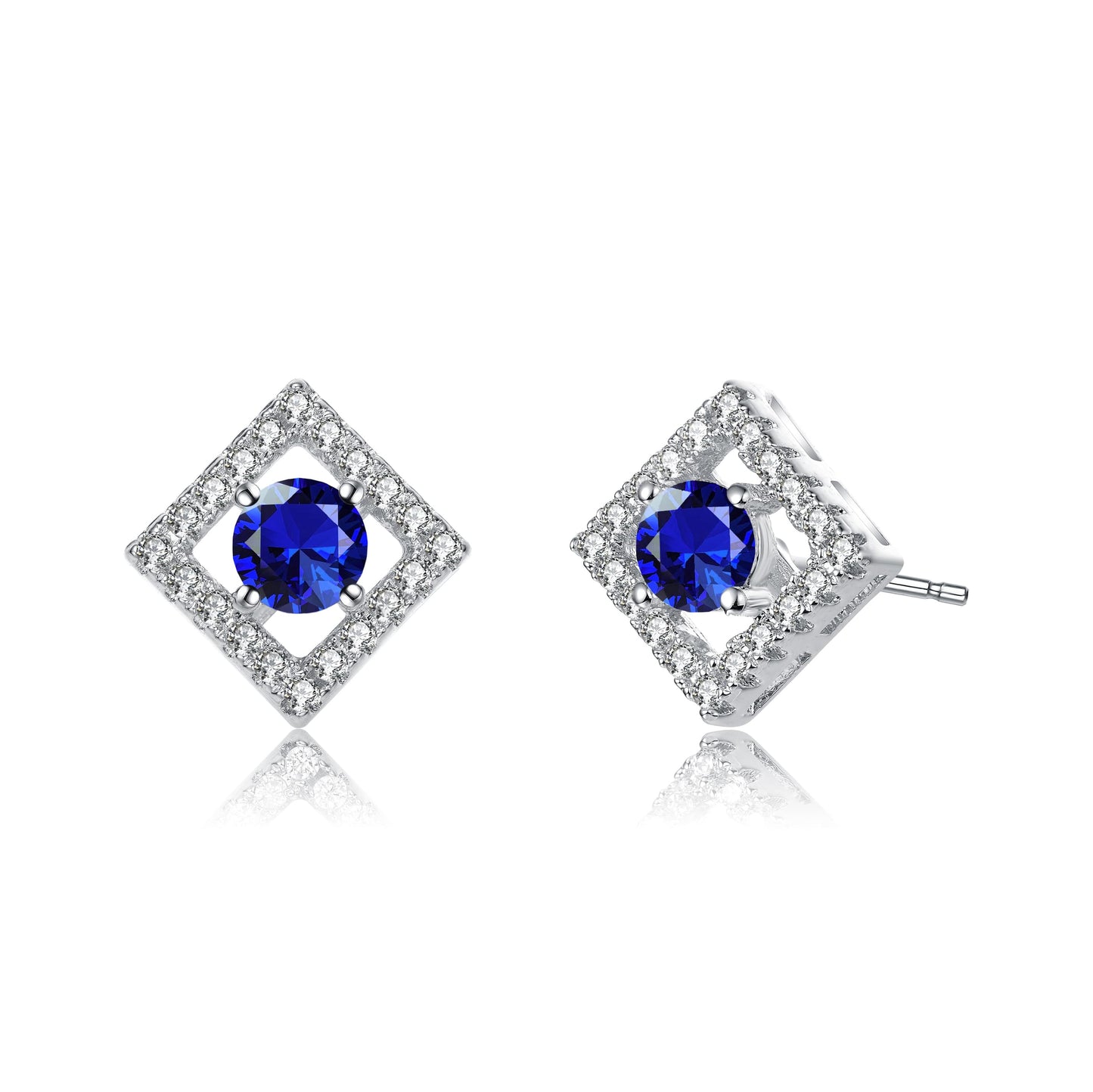 Stylish Halo Stud Earrings with Colored Cubic Zirconia