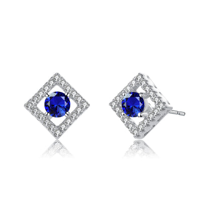 Stylish Halo Stud Earrings with Colored Cubic Zirconia