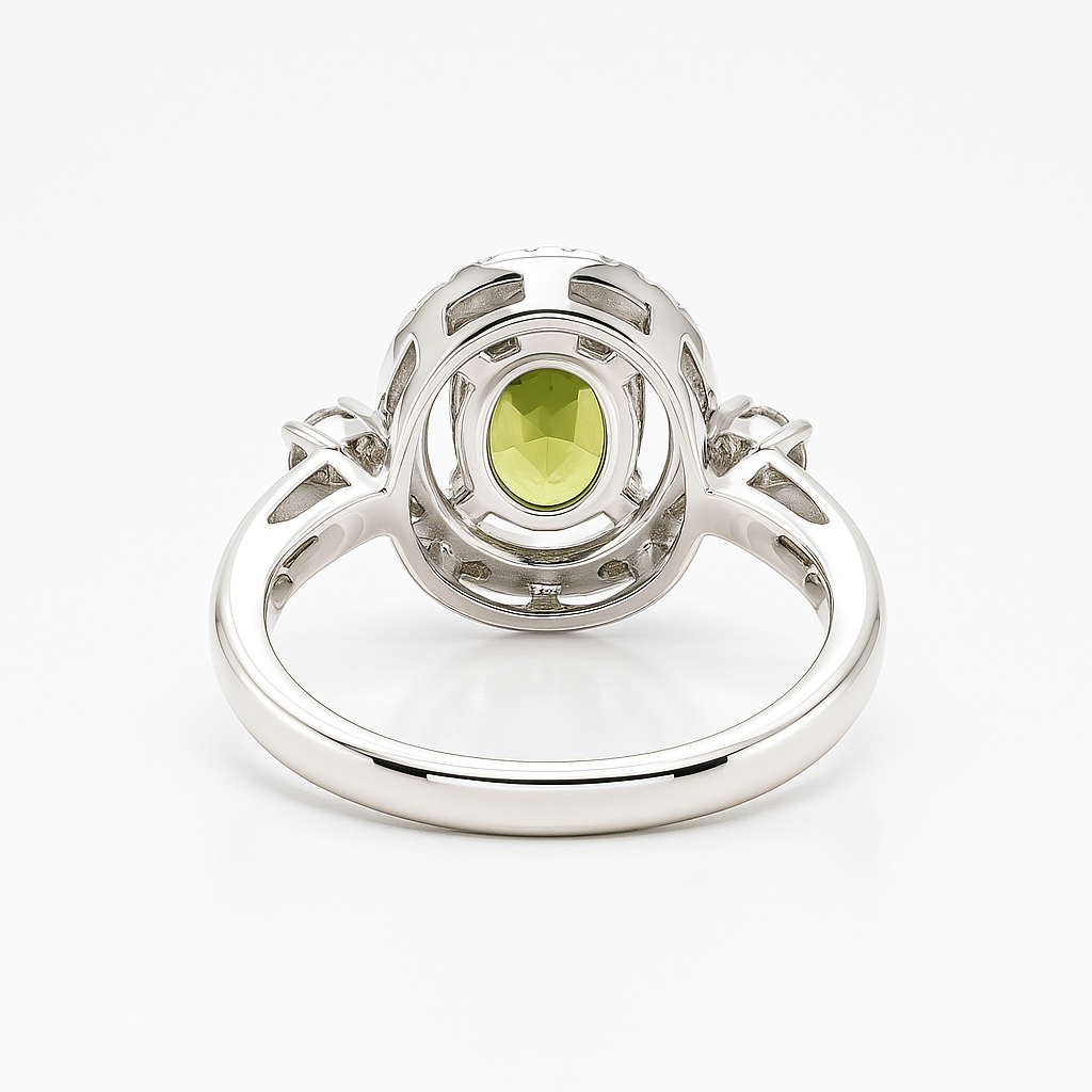 2.48 Ct Oval Green Peridot and White Topaz Prong Silver halo Engagement Ring