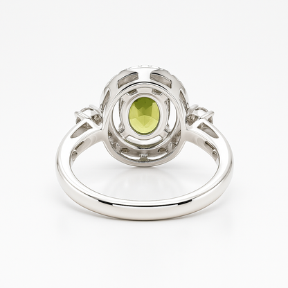 2.48 Ct Oval Green Peridot and White Topaz Prong Silver halo Engagement Ring
