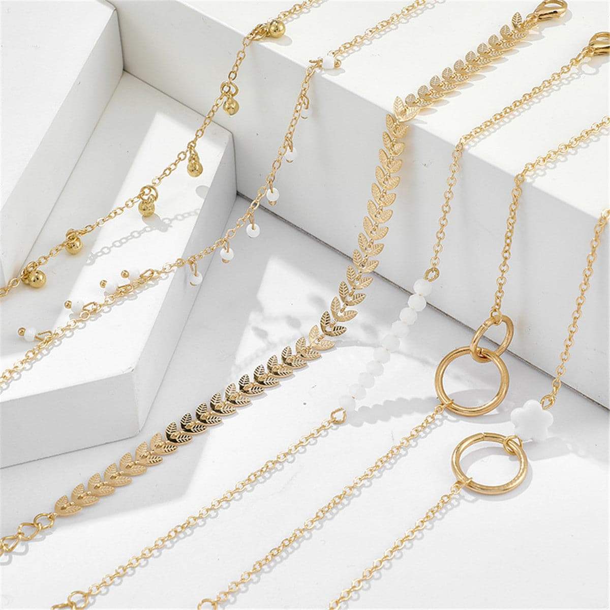 Goldtone Leaf Bracelet Set