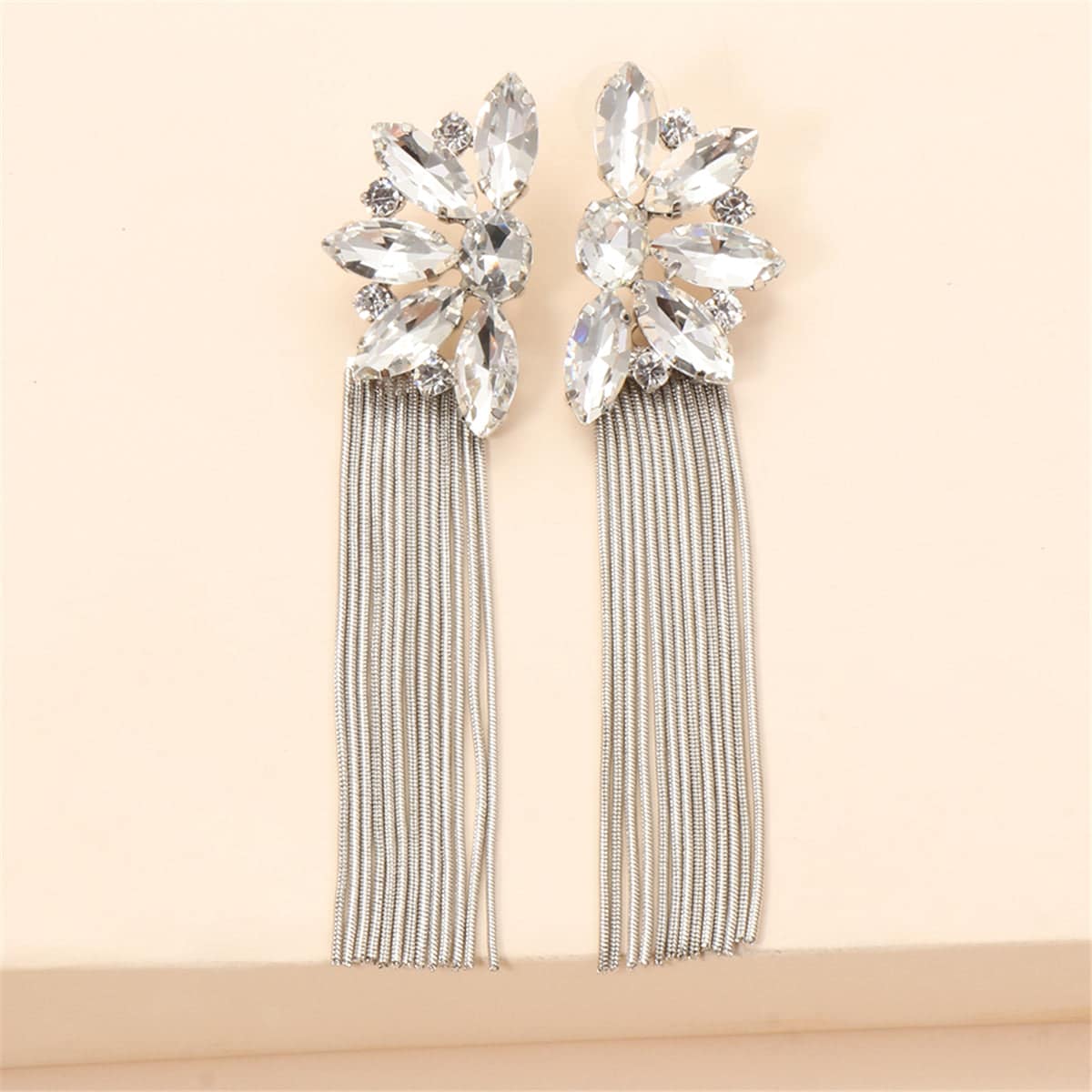 Crystal & Silvertone Botany Tassel Drop Earrings
