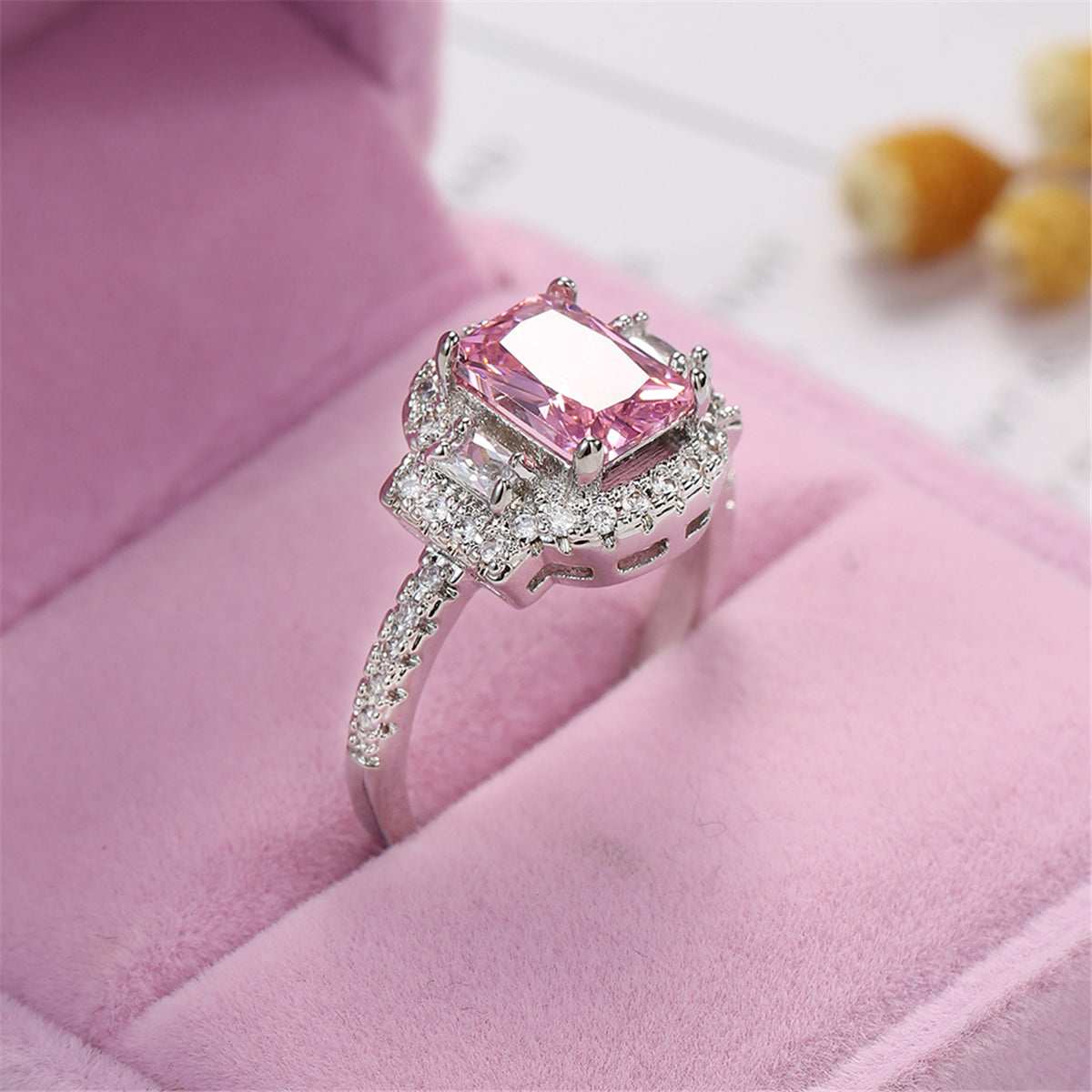 Pink Crystal & Cubic Zirconia Radiant-Cut Ring-1