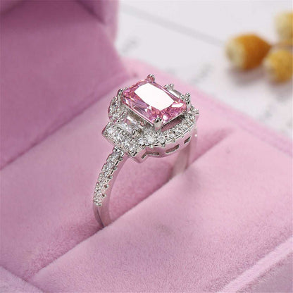 Pink Crystal & Cubic Zirconia Radiant-Cut Ring-1