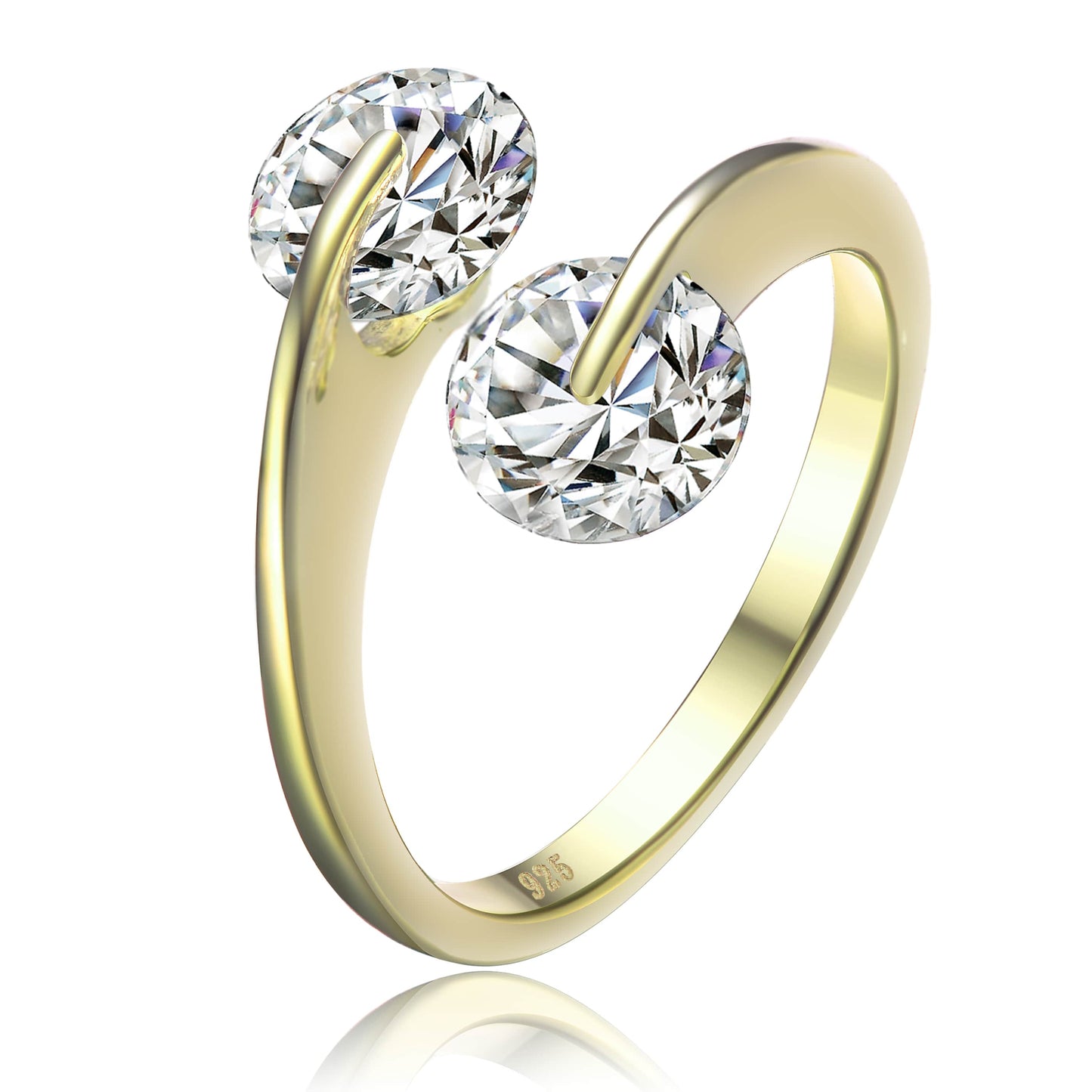 Sterling Silver 14K Gold Plated Spoon Type Cubic Zirconia Ring