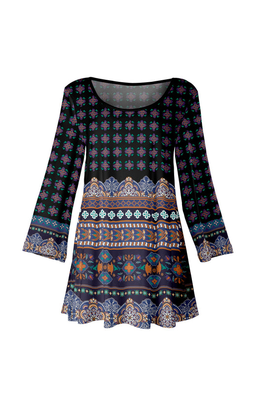 Black and Multicolor Bohemian Border Print-