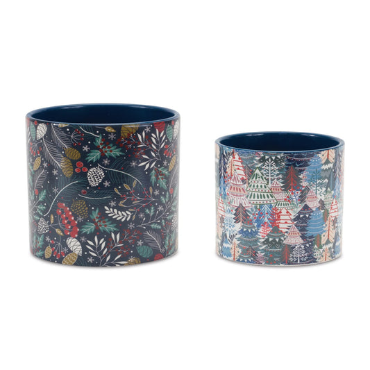 Melrose International Berry and Pine Tree Holiday Planter (Set of 4)