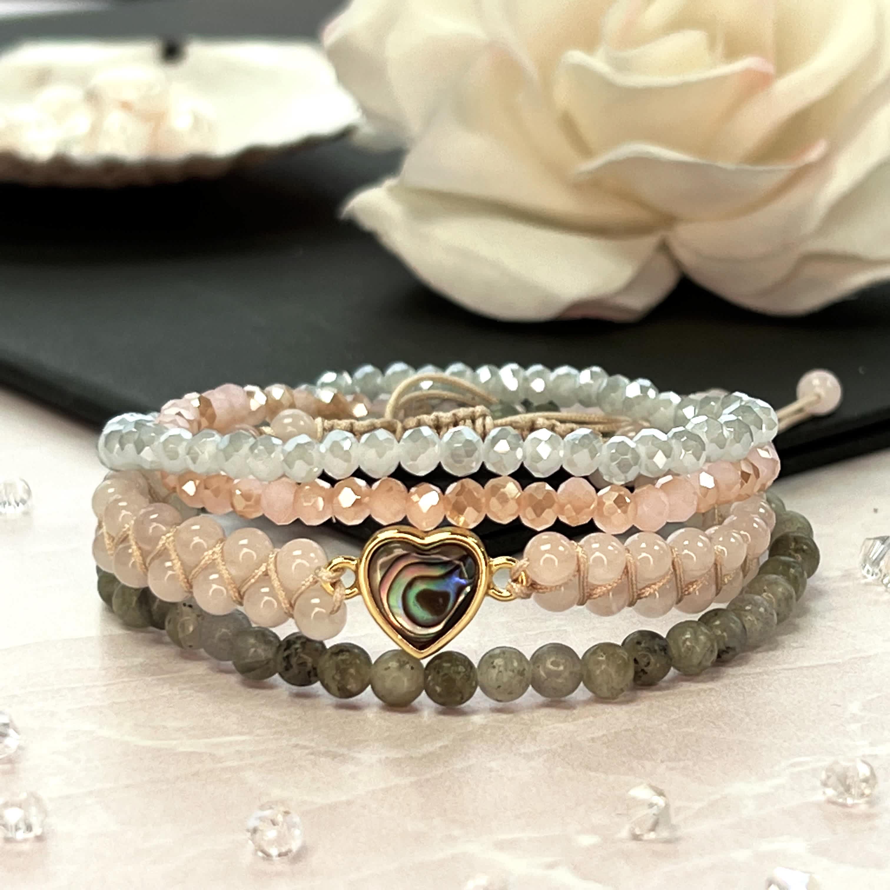 MGR Women's Shamballa Rose Quartz, Labradorite and Crystal Set of