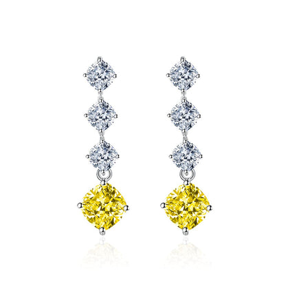 Yellow Crystal & Silvertone Cushion-Cut Drop Earrings