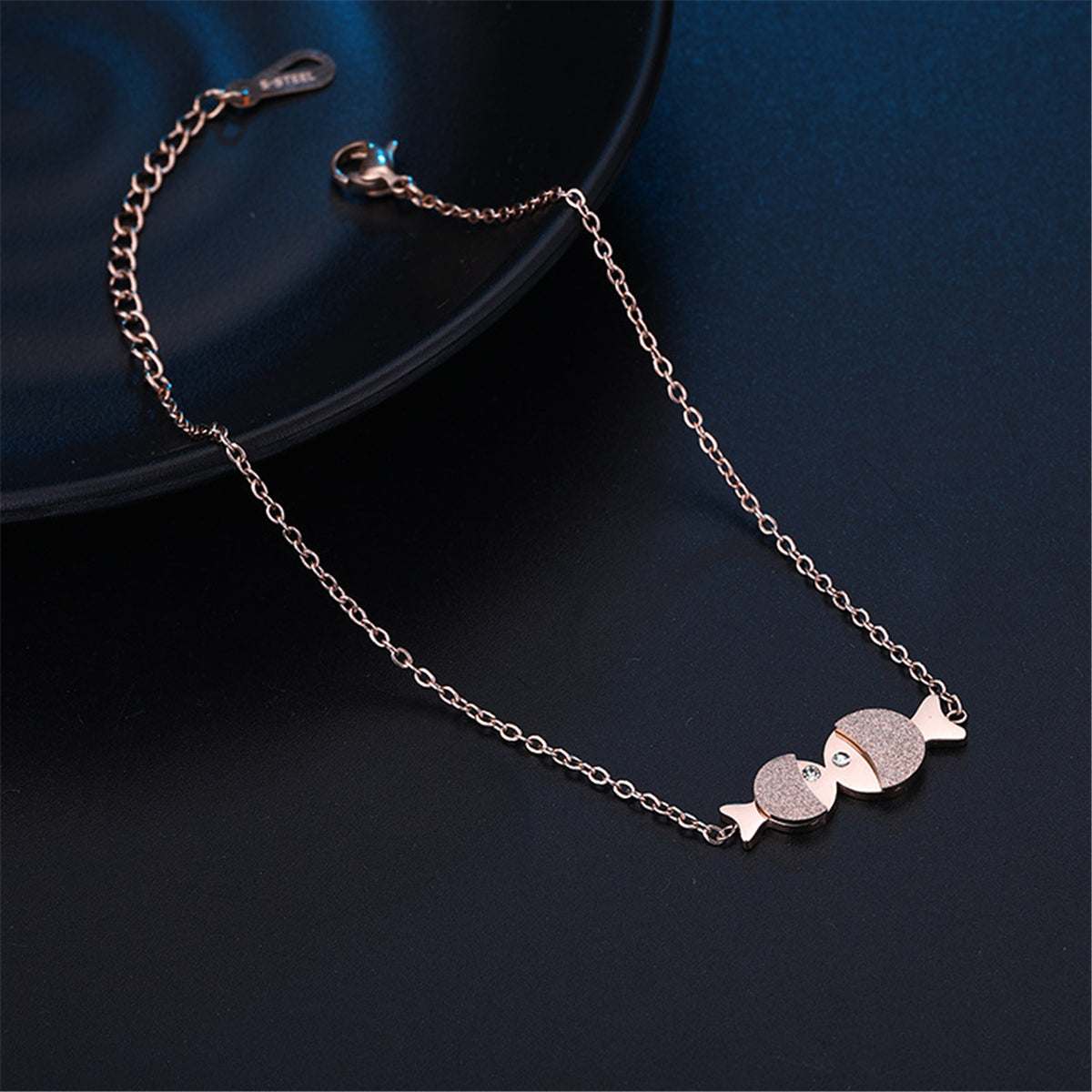 Rose Goldtone & Cubic Zirconia Double Frosted Fish Anklet