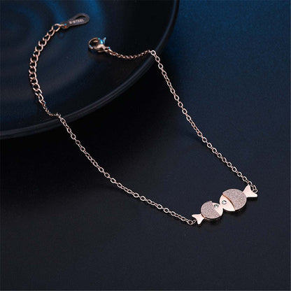 Rose Goldtone & Cubic Zirconia Double Frosted Fish Anklet