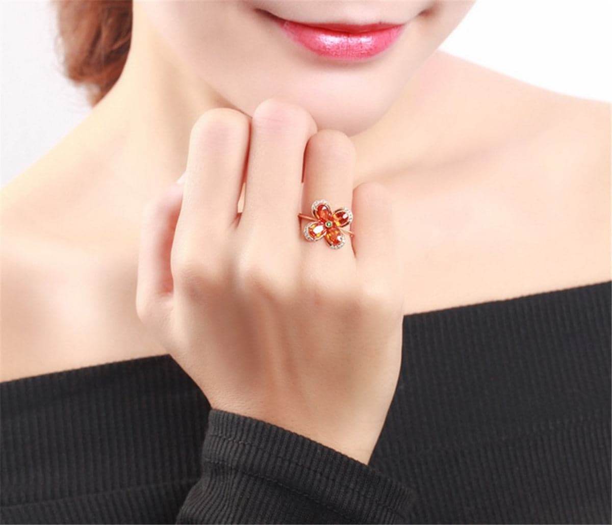 Champagne Crystal & Cubic Zirconia Clover Ring