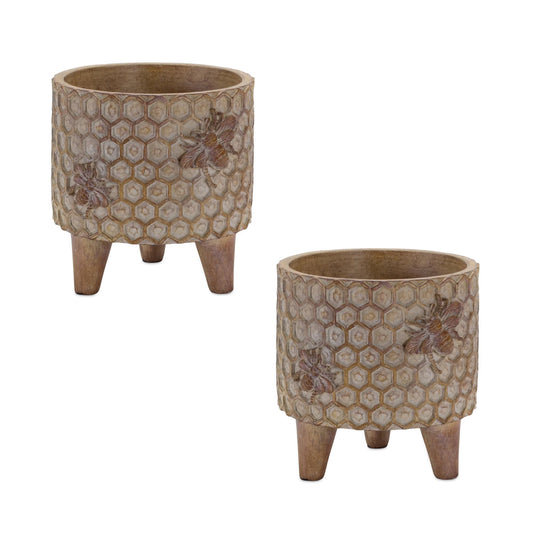 Melrose International Resin Honeycomb Bumble Bee Planter with Legs (Set of 2)
