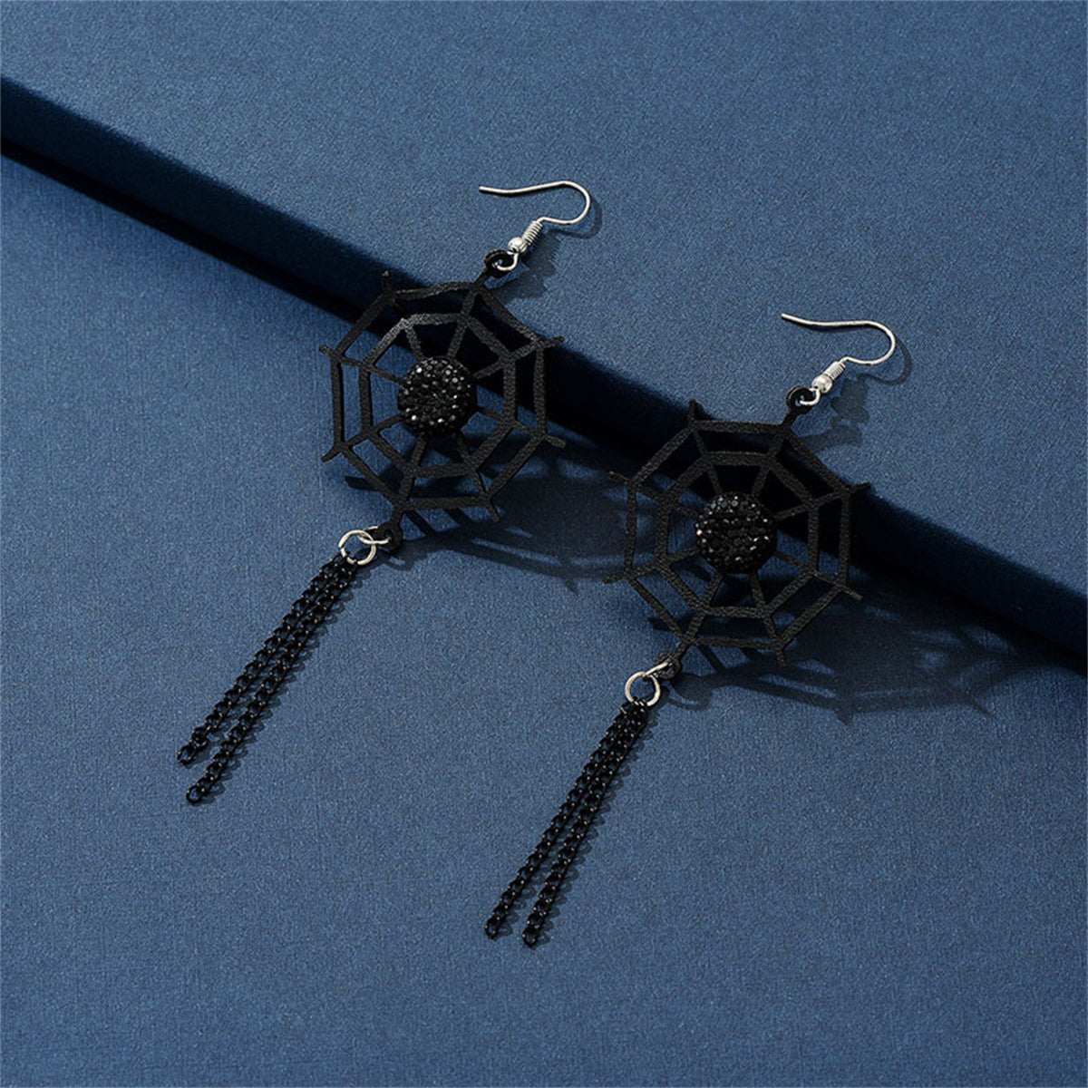 Black Spider Web Tassel Drop Earrings