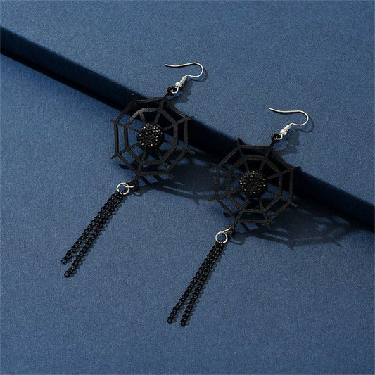 Black Spider Web Tassel Drop Earrings