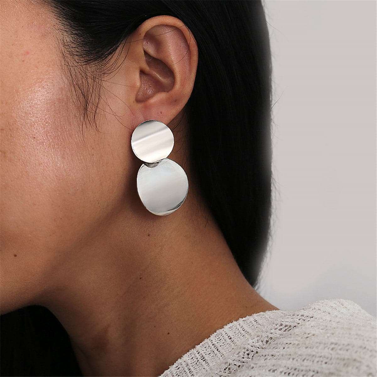 Silvertone Dual Circle Drop Earrings