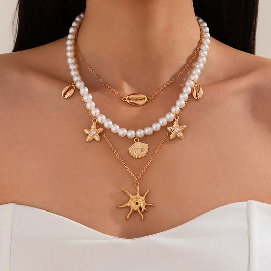 Pearl & Goldtone Sea Lives Pendant Necklace Set