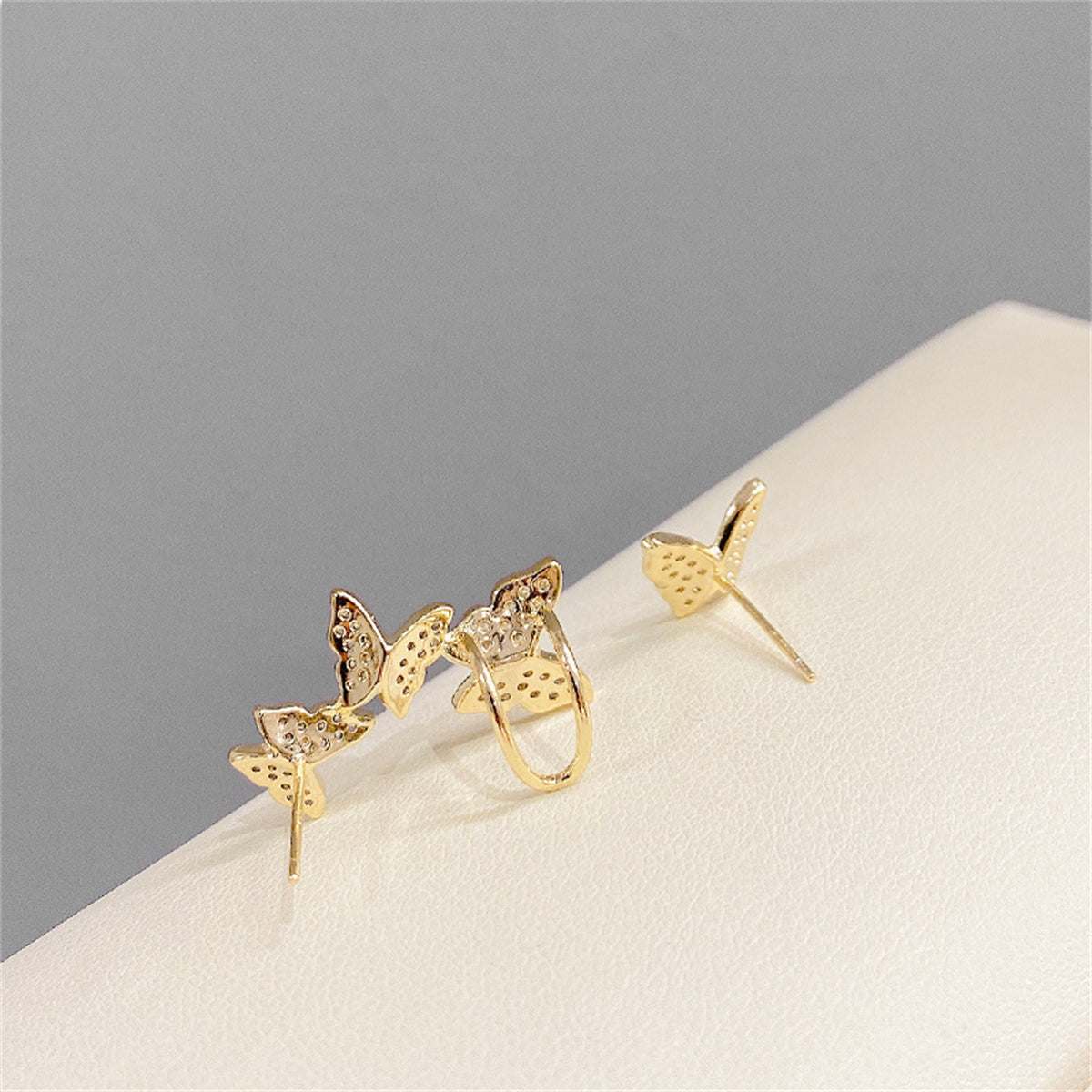 Cubic Zirconia & Goldtone Butterfly Stud Earring & Ear Climber