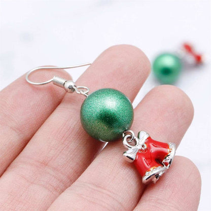 Green & Silvertone Ball Bell Drop Earrings
