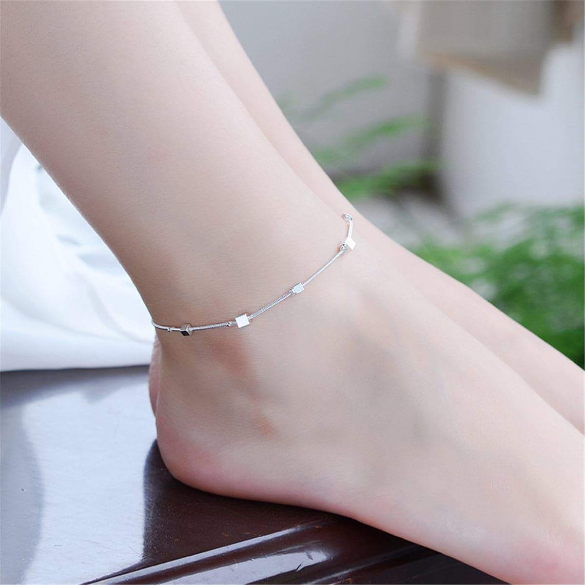 Silvertone Cube Anklet