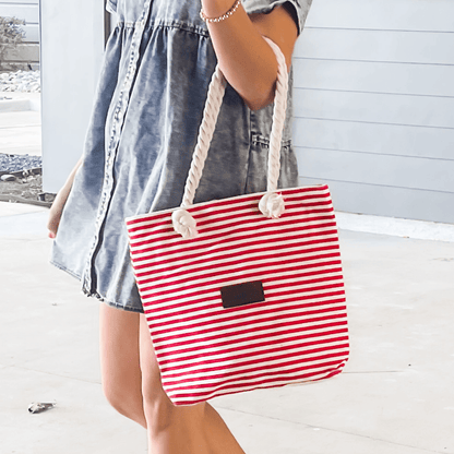 Threaded Pear Striped Canvas Tote Bag