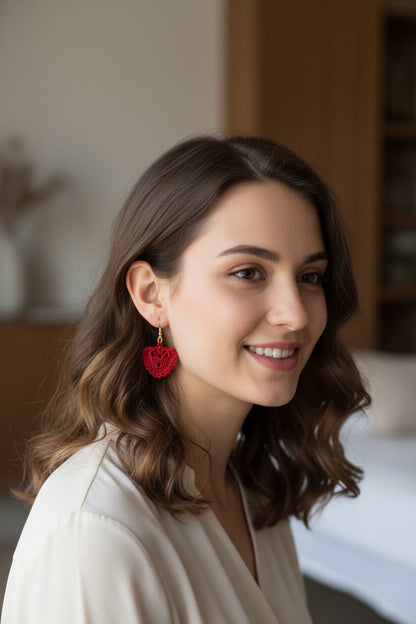 Women’s Handmade Blue & Red Crochet Earrings – Boho Thread Hoop Design
