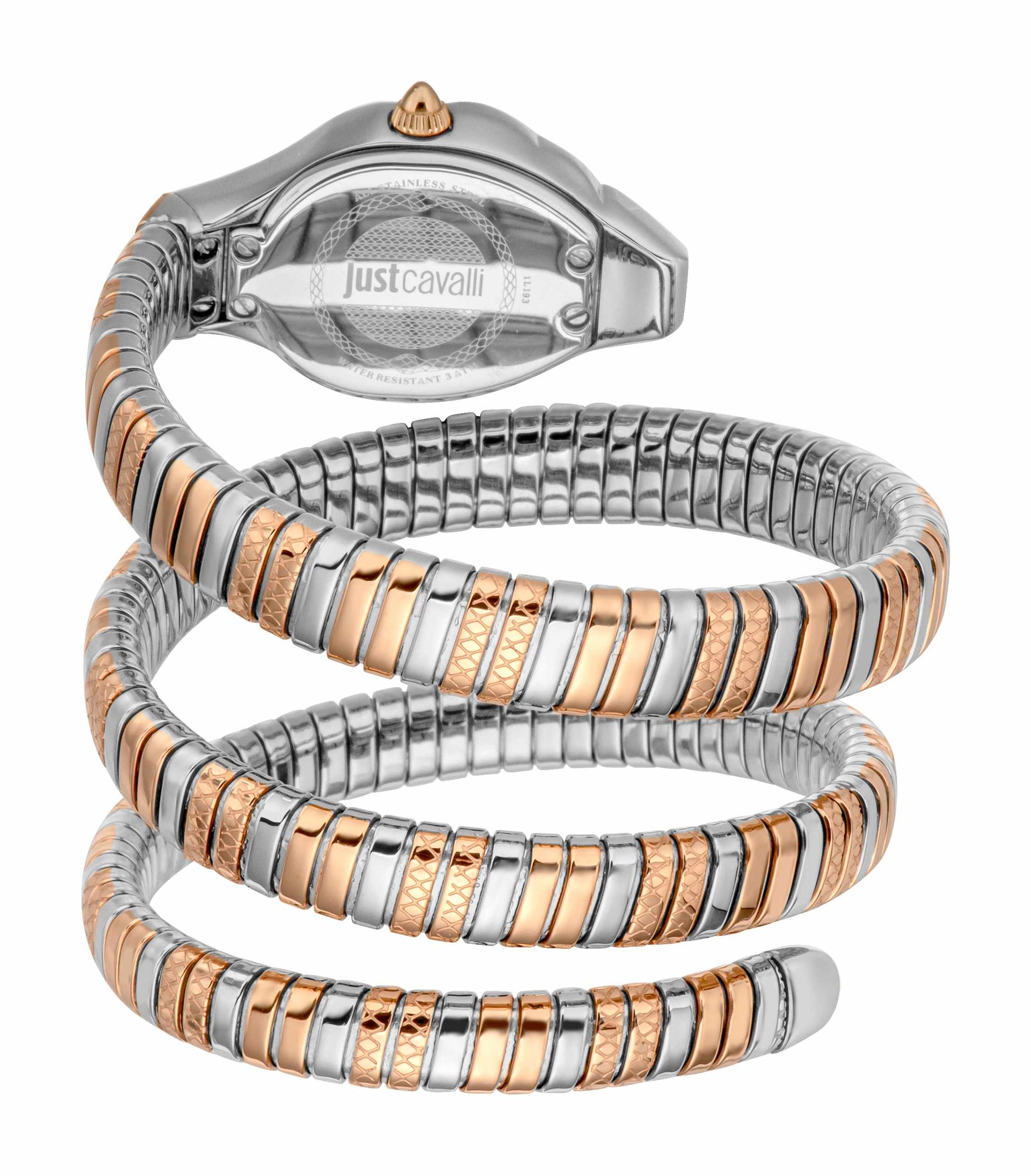 Just CAVALLI Women Watch, Two Tone Silver & Rose Gold Color Case, Silver Dial, Two Tone Silver & Rose Gold Color Metal Bracelet, 2 Hands, 3 Atm-4