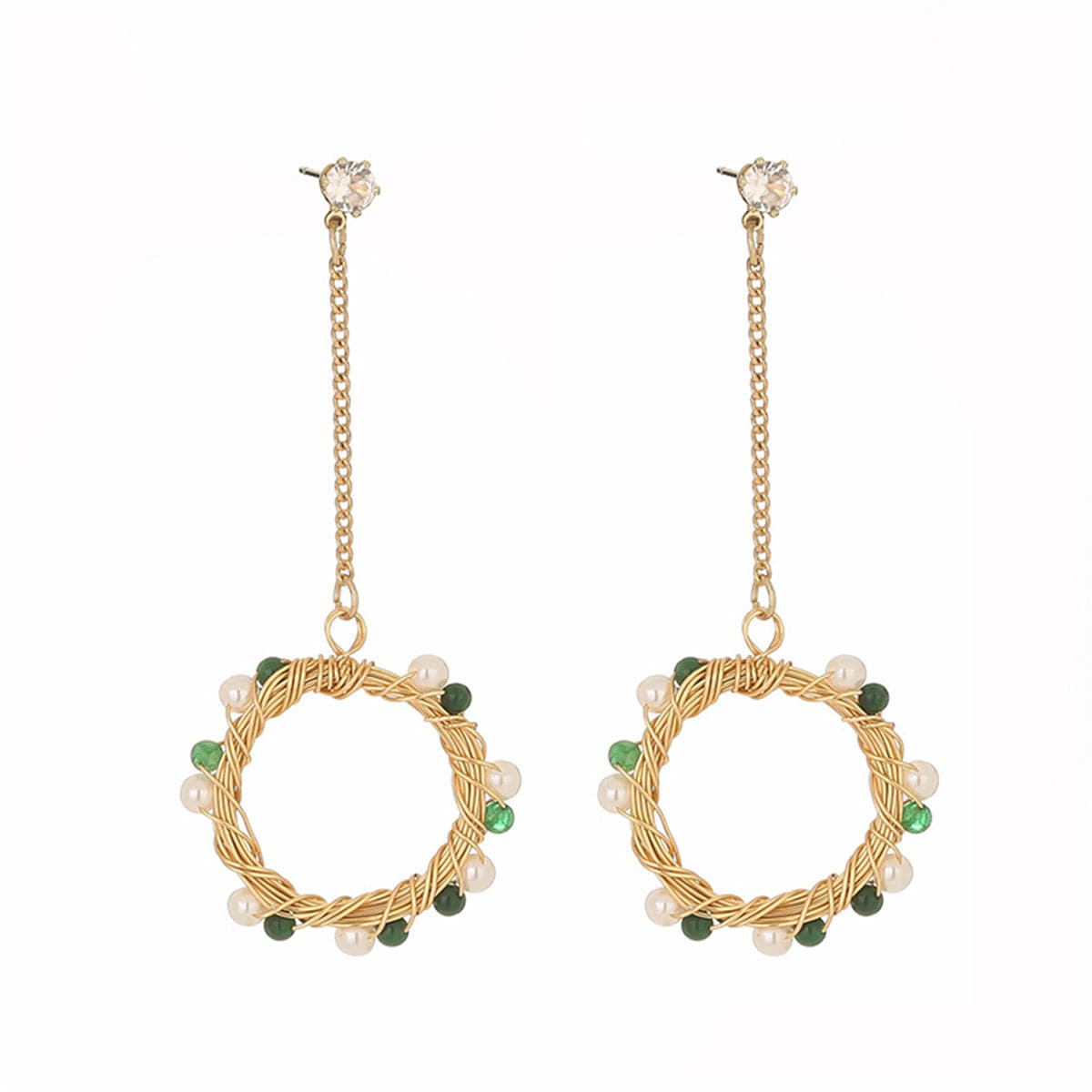 Pearl & Cubic Zirconia Goldtone Open Circle Drop Earrings-1