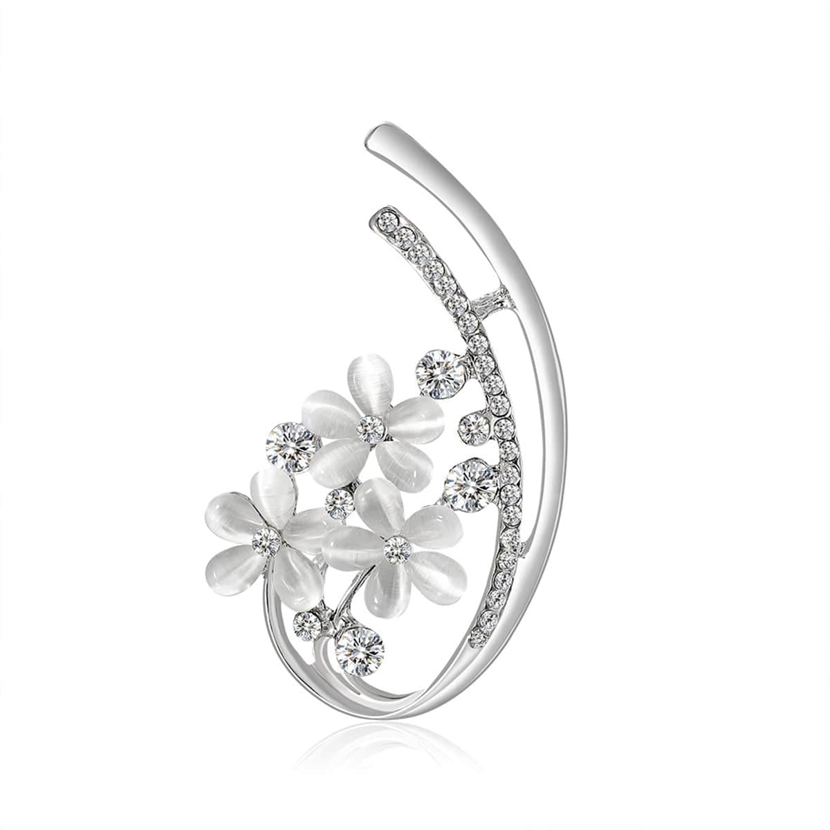 Clear Cubic Zirconia & Cats Eye Silvertone Botany Brooch