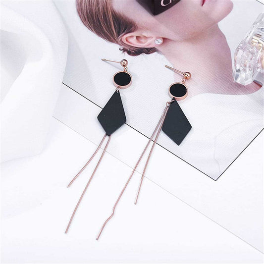 Black & Rose Goldtone Round & Rhombus Drop Earrings