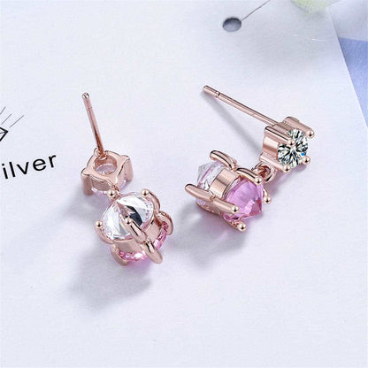 Pink Crystal & Cubic Zirconia Rose Goldtone Drop Earrings