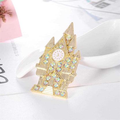 Blue Cubic Zirconia & Enamel Goldtone Castle Brooch