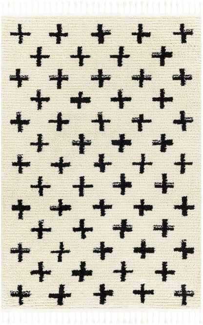 Anda Black on White Moroccan Plush Rug - Clearance
