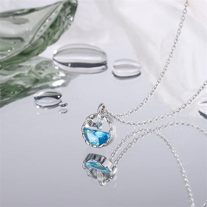 Blue Crystal & Silvertone Circular Fishtail Pendant Necklace