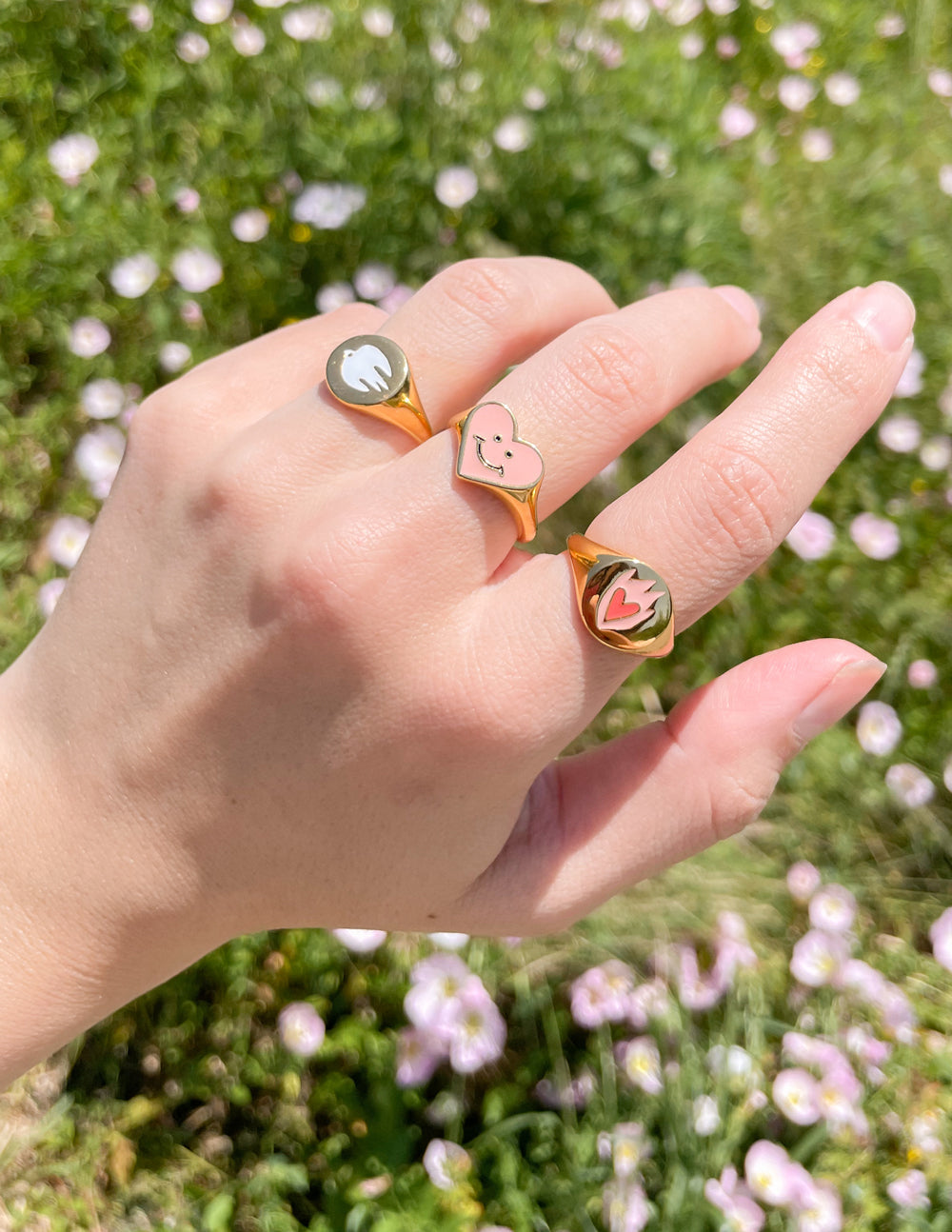 Elevated Faith Pink Enamel Smiley Heart Ring