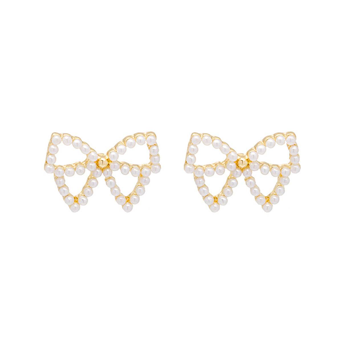 Pearl & Goldtone Bow Stud Earrings