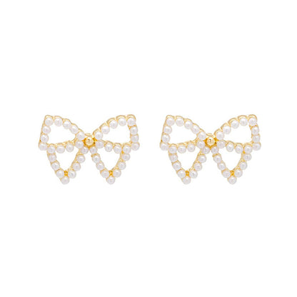 Pearl & Goldtone Bow Stud Earrings